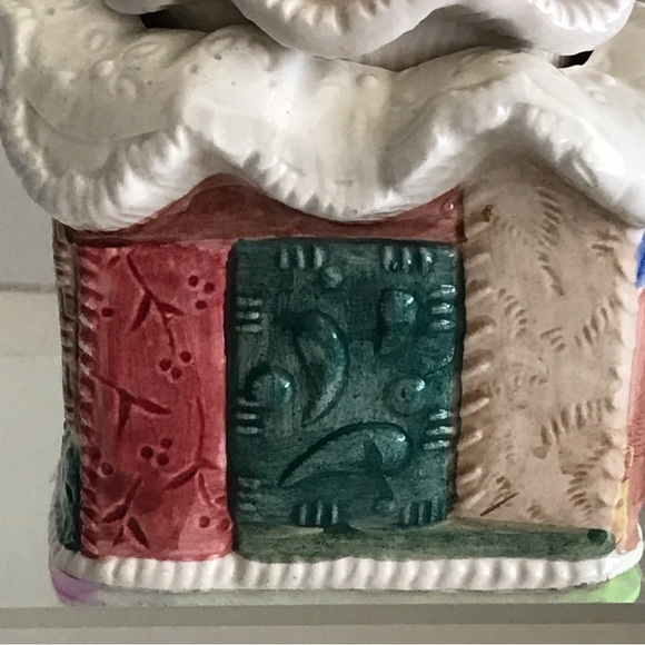 Fitz & Floyd 1992 Patchwork Quilted Teddy Bear With A Christmas Hat Trinket Box - Picture 9 of 16